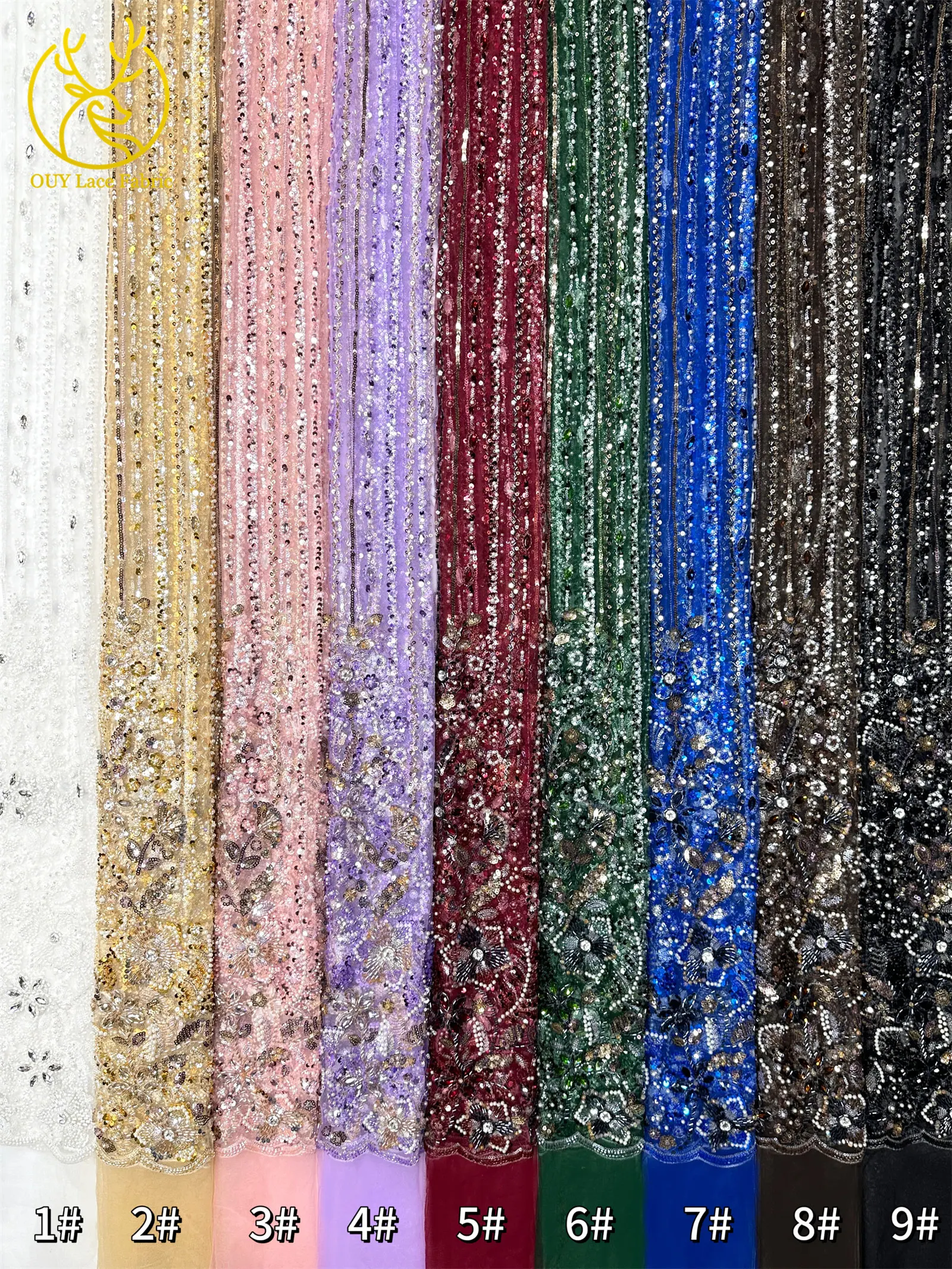 Neues Design Nigerianische Steinperlen-Spitze 2026 Hochwertige Luxuriöse Afrikanische Pailletten-Netzspitze Französischer Stoff für Damen-Abendkleider und Partys – Detail 29