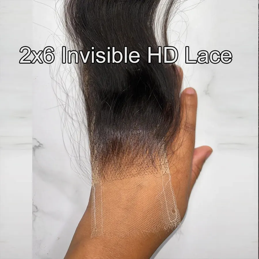 Kim K 2x6 HD Lace Closure 6inch Deep Part Human Raw Hair Real HD Closures Skin Melt Middle Part 2X6 HD Lace Closures Pre Plucked