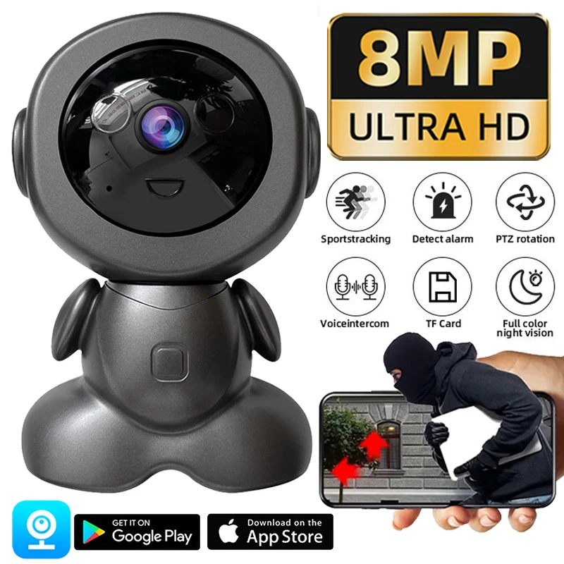 8MP Wifi Security Camera Indoor HD Baby Monitor Smart Home Surveillance Robot PTZ Camera Auto Tracking Night Vision Pet Monitor