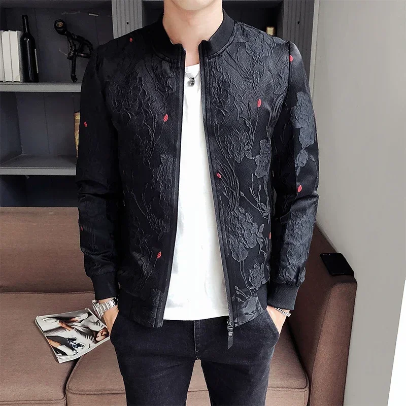 2024 Frühling Bomber jacke Männer Slim Fit Jacquard Jacken Mantel Masculina schwarz grün Männer lässig Baseball Uniform Pilot Jacke