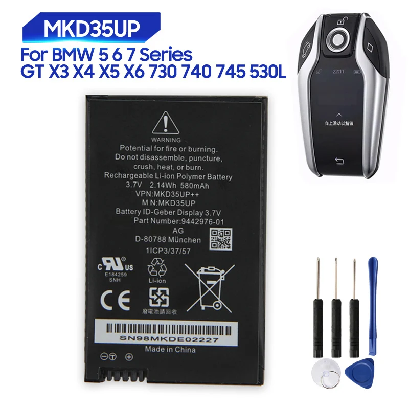 

Replacement Car Key LCD Battery For BMW GT X5 X6 X3 X4 745 530L 730 740 5 6 7 Series MKD35UP Rechargeale Battery 580mAh