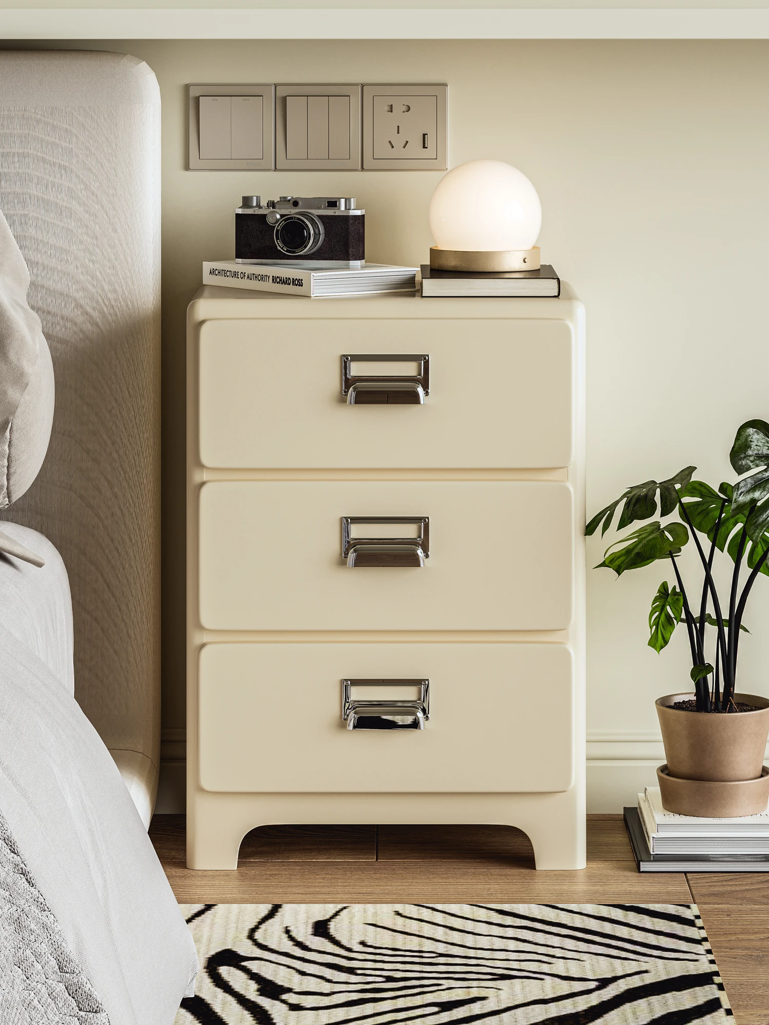 Solid wood simple cream bedside table small household bedroom high-end bedside table