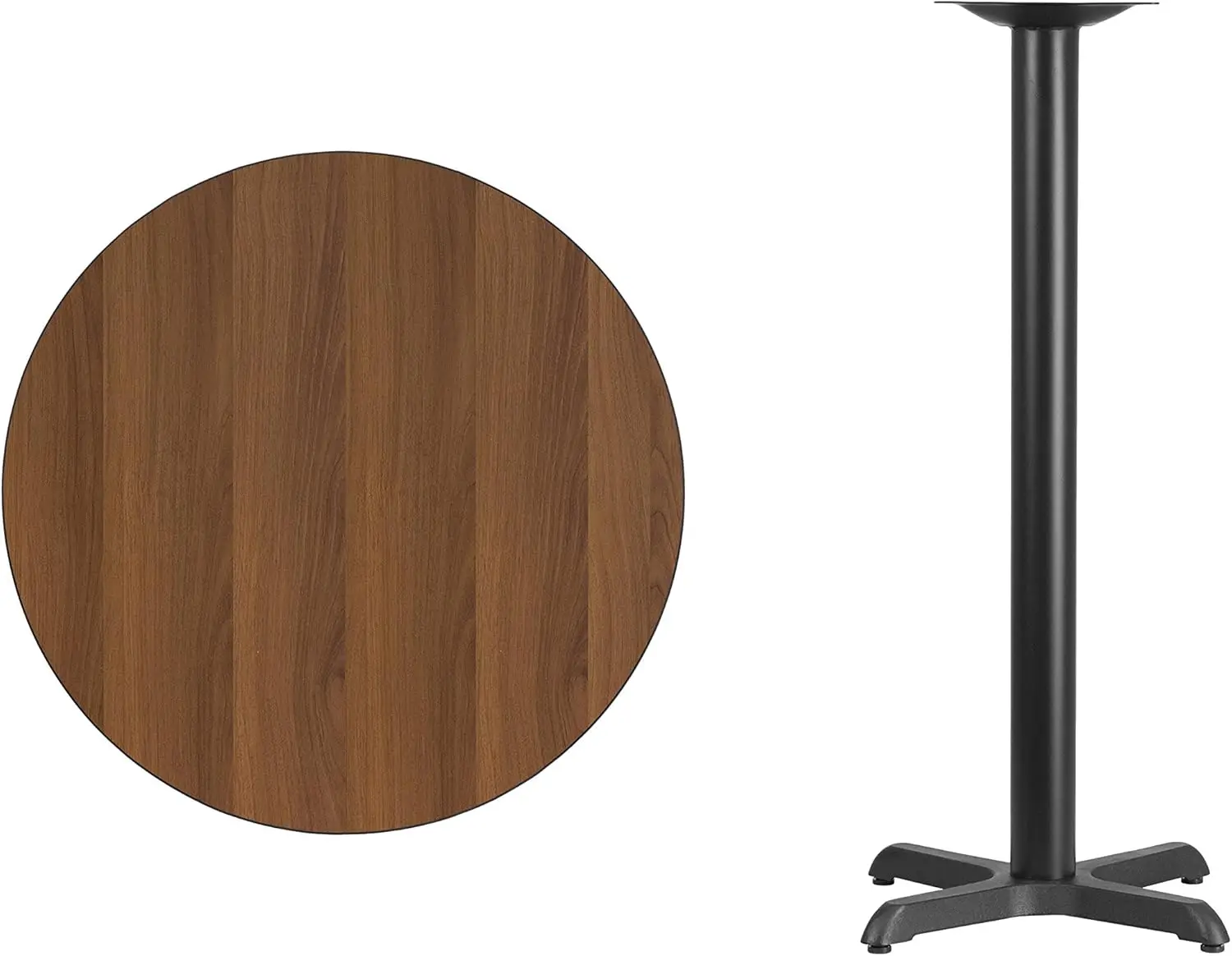 Furniture 30'' Round Walnut Laminate Table Top with 22'' x 22'' Bar Height Table Base