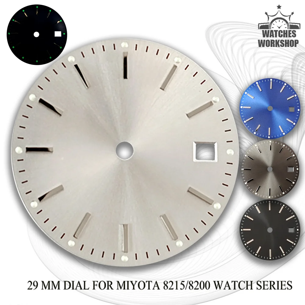 29mm Sunburst Watch Dial Date Window Green Luminous Fit 8215 8200 Mechanical Watch 4 Colors