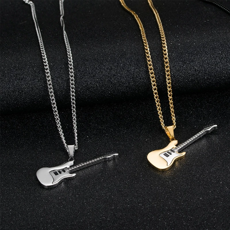 Gitarre Instrument Anhänger Titan Stahl Männer Frauen Personalisierte Mode Halsketten Boutique Schmuck Musik Party Geburtstag Geschenk – Detail 2