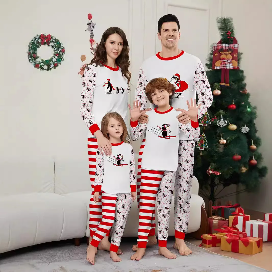 

Halloween family clothing autumn different patterns foreign stripes patchwork color Christmas penguin print holiday pajamas