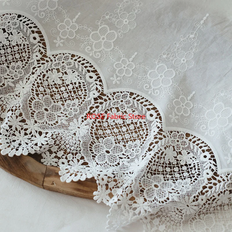 Off White Pure Cotton Embroidery Fabric for Tablecloth Curtains and Clothing DIY Handmade  Sewing Accessories Width 1.3m