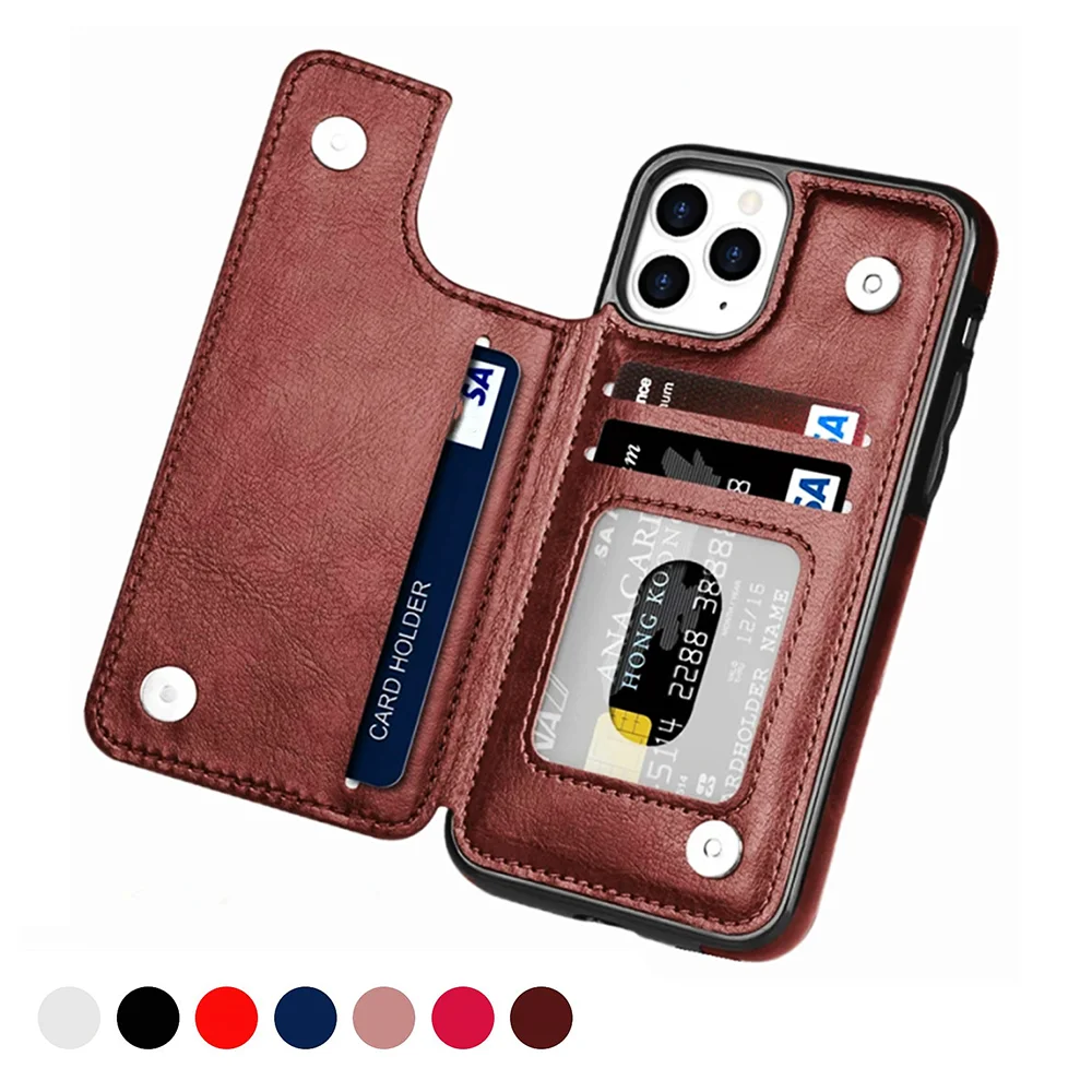 Luksusowe etui ze skóry PU do iPhone'a 15 14 13 12 11 Pro Max SE X XR XS Max 8 7 6 6S Plus Kickstand Card Holder Slots Cover