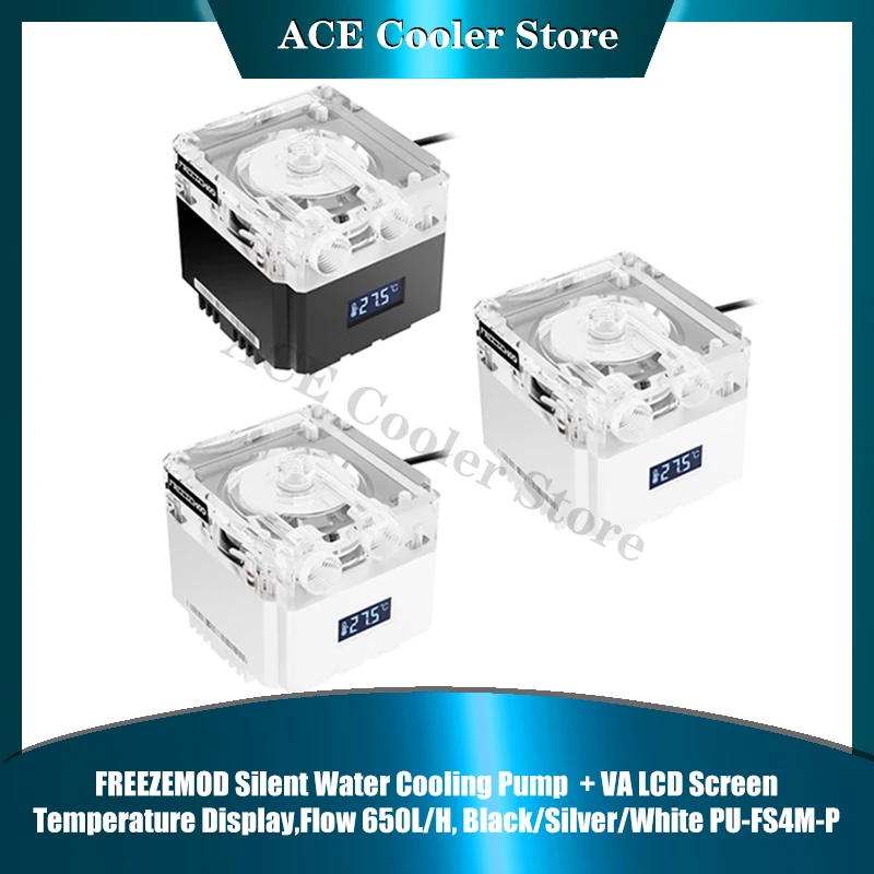 

FREEZEMOD Silent Water Cooling Pump + VA LCD Screen Temperature Display,Flow 650L/H, Black/Silver/White PU-FS4M-P