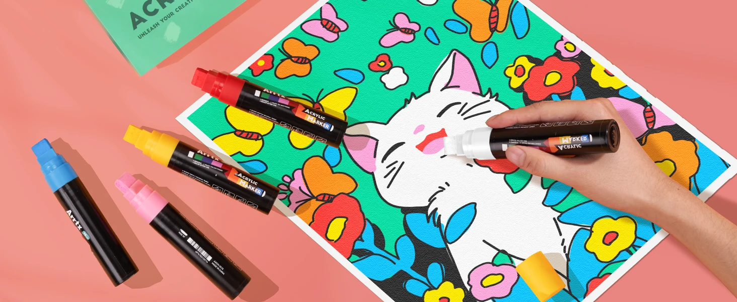 Arrtx Acryl-Farbmarker, Jumbo-Marker mit 10 mm Filzspitze, 12er-Pack neonfarbene Graffiti-Marker, permanente Farbstifte – Detail 10