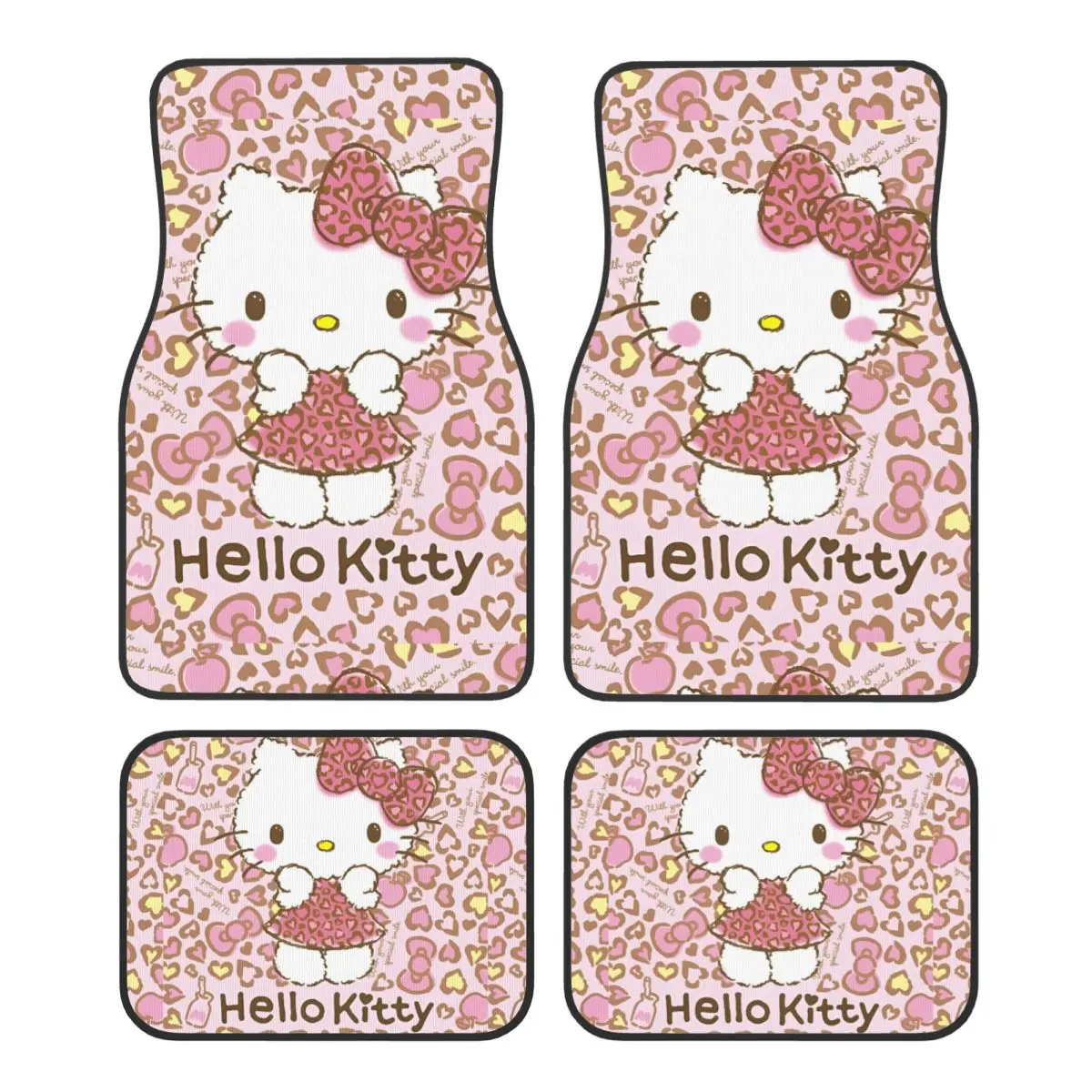 

Универсальные автомобильные коврики Hello Kitty Cute Cat, прочный розовый коврик с бантом, 4 шт. с противоскользящей подложкой, подходит для внедорожников, грузовиков