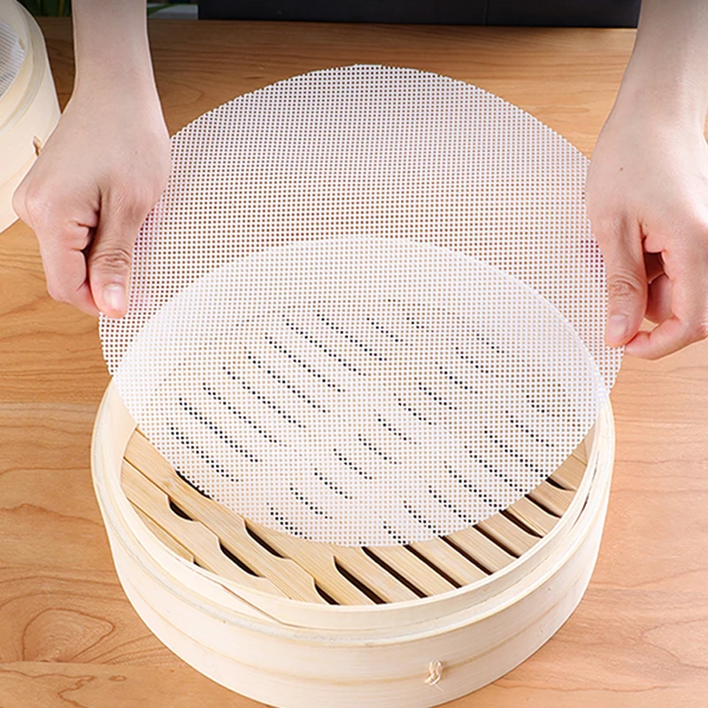 2Pcs Reusable Non-stick Silicone Steamer Liners 16cm Round Bamboo Steamer Mesh Mat for Dumpling Home Kitchen Restaurant