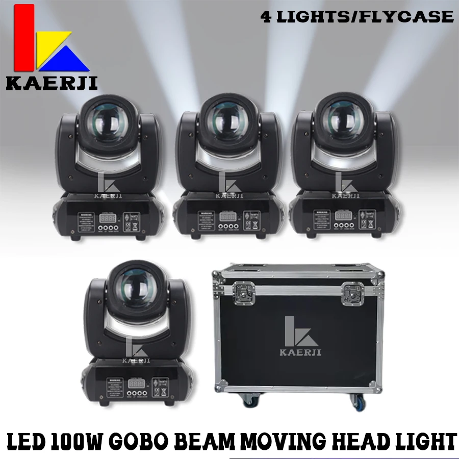 4Pcs Moving Head LED 100W Beam DMX Light With Roadcase 8 Colors 8 Gobos Rotating Prism Effect Sound Arrive For DJ Club Event