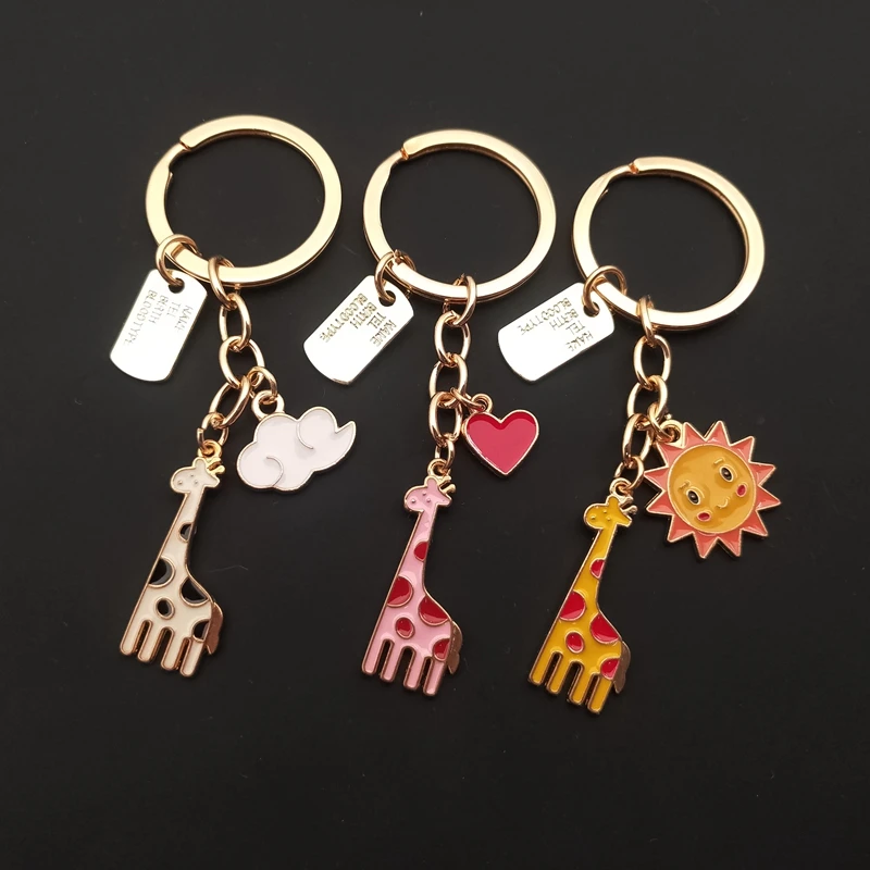 Lovely Giraffe Keychain Women\'s Enamel Love White Cloud Bag Keychain Colorful Enamel Pendant Jewelry Christmas Friend Gift