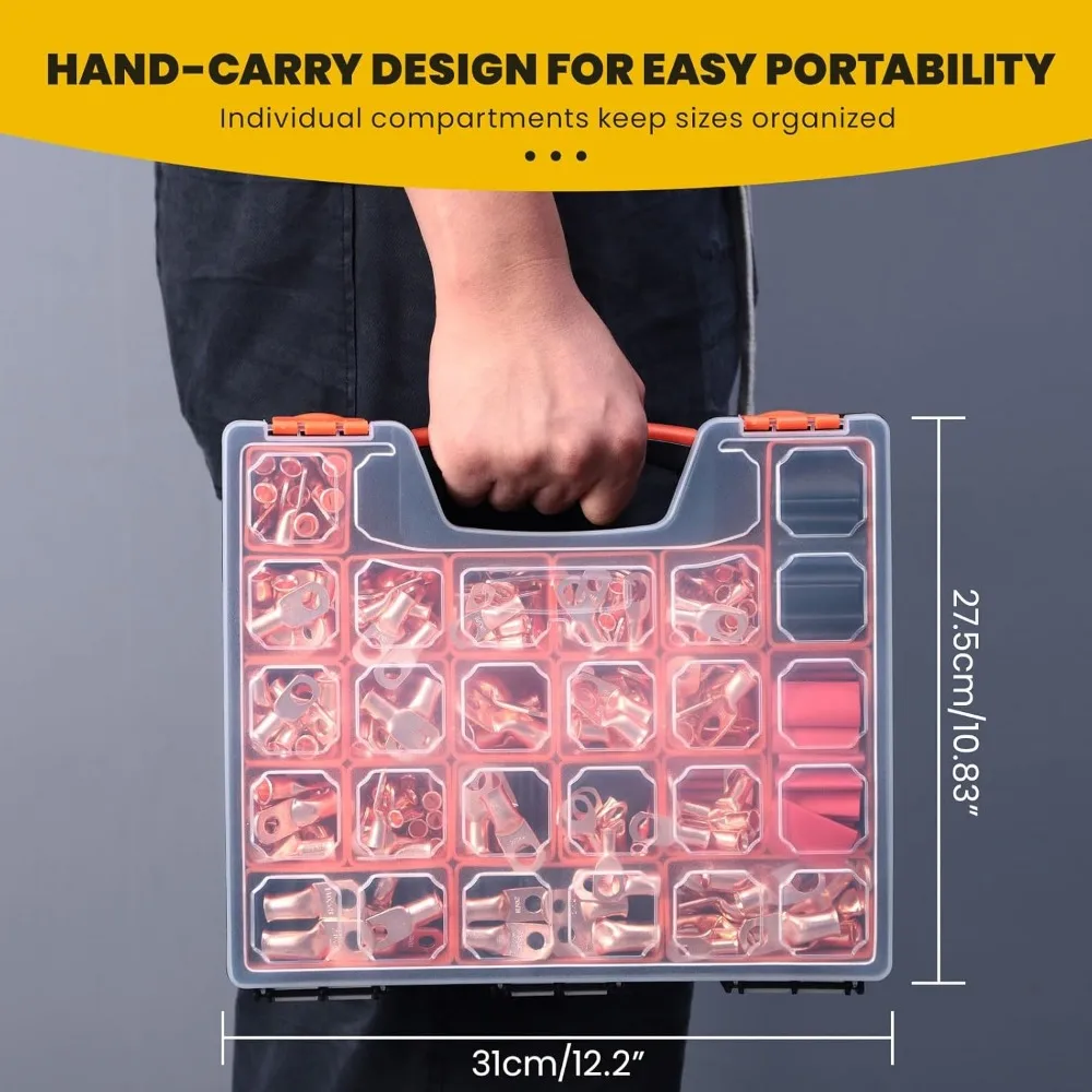 Комплект наконечников для аккумуляторного кабеля, 264 шт., с прочными наконечниками из медного провода и термоусадочной трубкой для надежных соединений