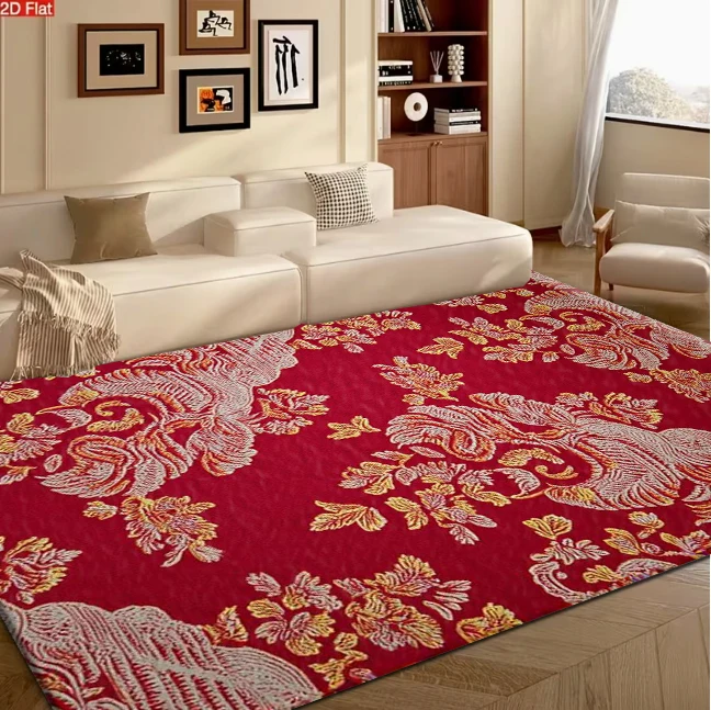 Red Base Luxury Damask Baroque Floral carpet flooring, Gorgeous Vintage Ornate Area Rug for Living Room Bedroom Home Floor Decoration