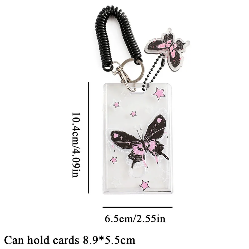 INS Butterfly Photocard Holder Keychain Pendant Transparent 3 Inch Idol Photo Card Sleeves Lovely Bus Bank Card Case Stationary