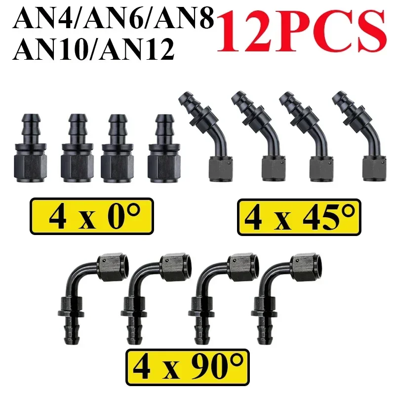12pcs an4 an6 an8 an10 an12 לדחוף-על צינור קצה צינור קירור שמן אביזרי צינור קריר יותר 0 45 90 מעלות מתאם חיבור לשימוש חוזר