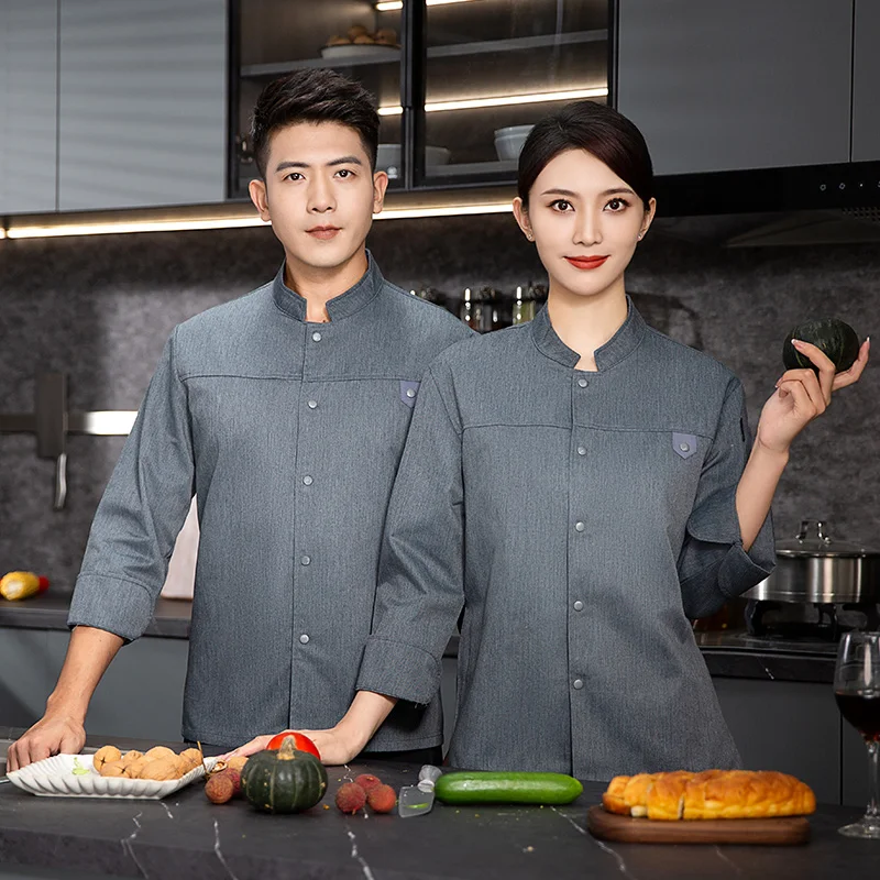 Hotel chef jacket with apron Long Sleeve Men Chef uniform Restaurant Cook Coat Chef T-shirt Work  Uniform Waiter Clothes Logo