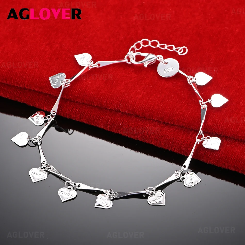 

AGLOVER стерлингового серебра 925 пробы с надписью LOVE Heart кулон браслет модные элегантные женские вечерние украшения