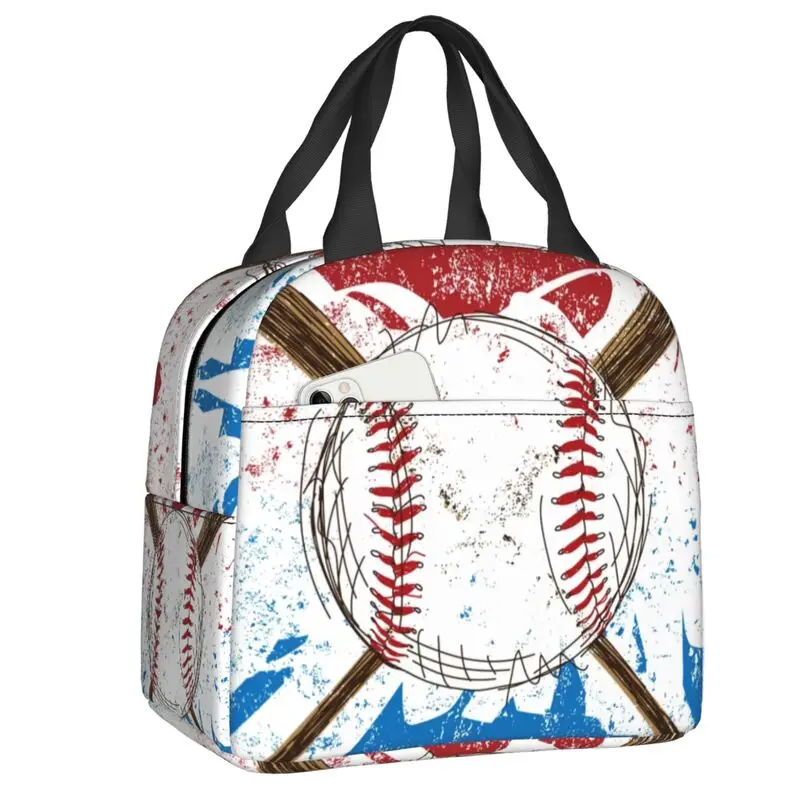 Bolsa de almuerzo con bandera de béisbol abstracta personalizada para mujer, fiambrera con aislamiento térmico para estudiantes, escuela, trabajo, comida, Picnic, bolsas de mano