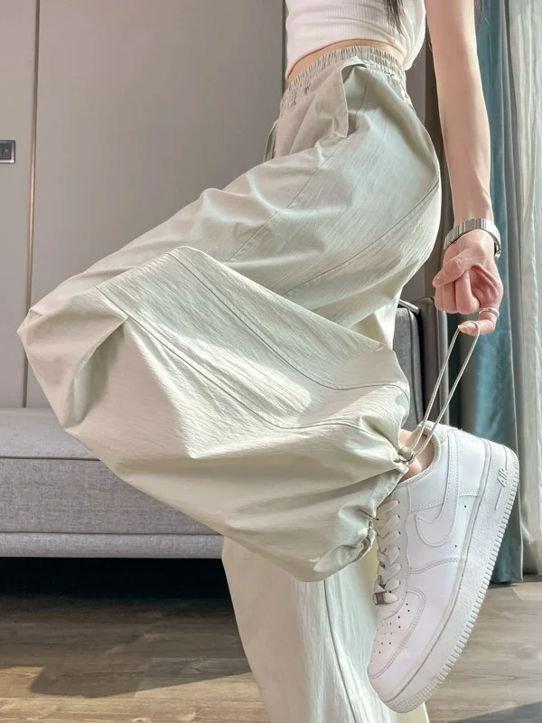 

American Style Quick Dry Work Pants Women Summer Thin Ice Silk Wide Leg Loose Slim Straight Hiking Sports Trousers