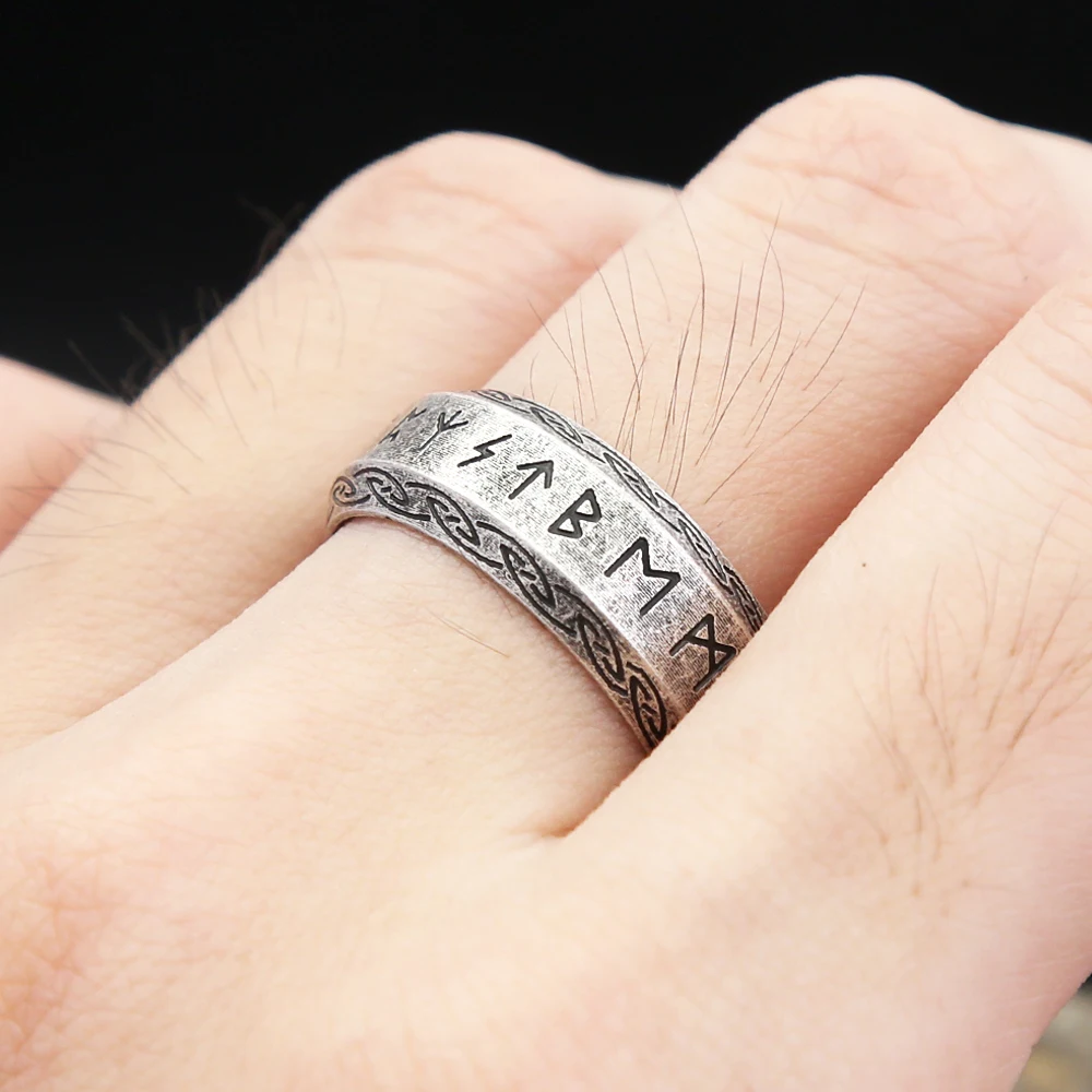 خمر نورس أودين الفايكنج رون الدائري الشرير بسيط الفولاذ المقاوم للصدأ فايكنغ رسالة خواتم للرجال النساء تميمة المجوهرات هدية بالجملة