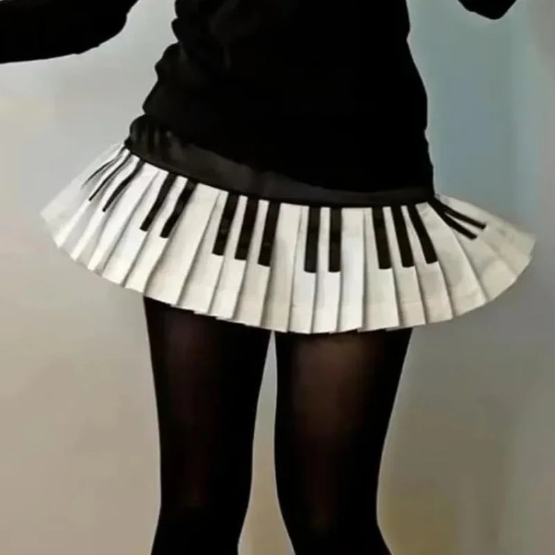 

Женские Y2K винтажные корейские японские модные черно-белые мини-юбки с оборками и высокой талией трапециевидной формы юбки в стиле Харадзюку 2000-х годов альтернативная одежда