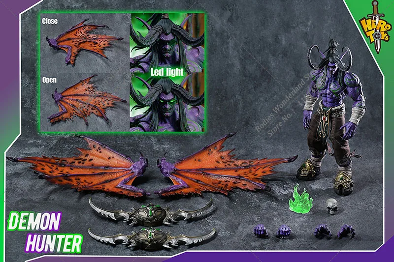 In Stock WOW HEROTOYS 24cm Illidan Stormrage Demon Hunter Elf Yudean Full Set Action Figure Model Toys