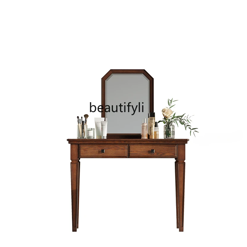 New American-Style Solid Wood Dressing Table with Mirror Small Dresser Table Simple Small Apartment Bedroom Furniture