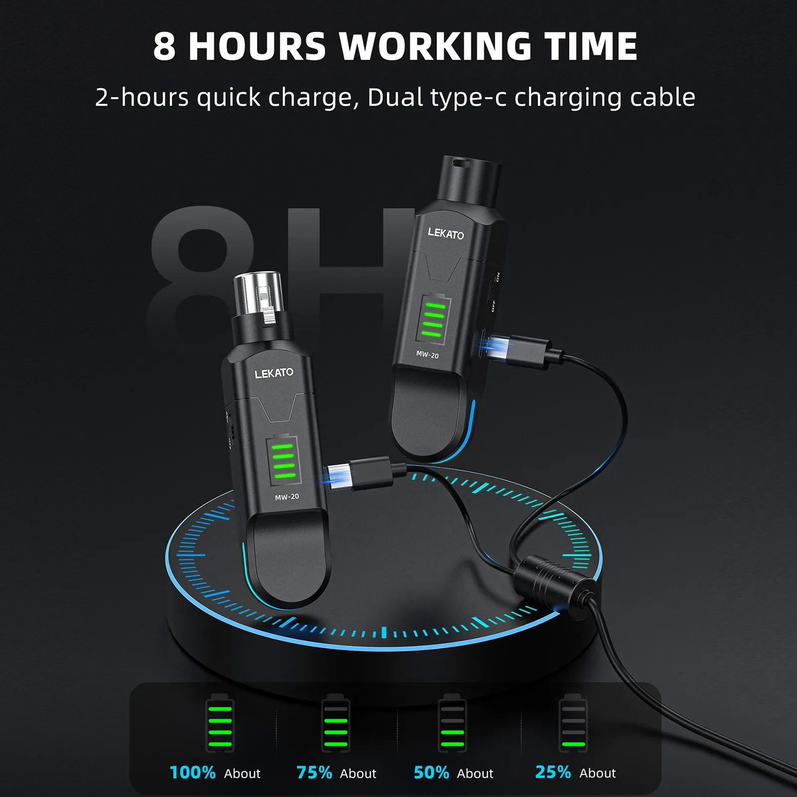 Lekato Affordable Wireless Xlr Adapter for Pa- Rechargeable 8-Hour Battery, 48V Phantom Power&100Ft Range for Mobile Performers