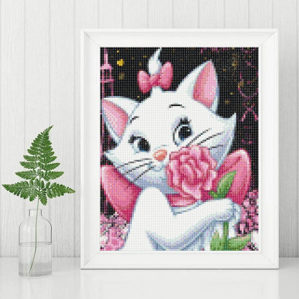 5D Diy Diamond Painting Cartoon Full Round Rhinestone Mosaic Embroidery Cross Stitch Kits Aristocats Marie Cat Home Decoration