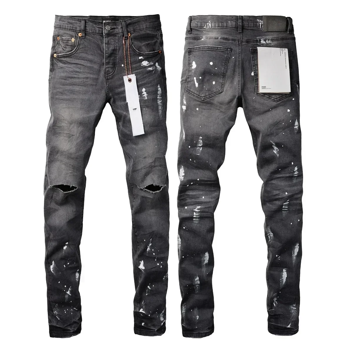 

Top quality Purples 2024 Jeans Fashion High Street Ripped Grey Paint Top Quality Repair Low Rise Skinny brands pants