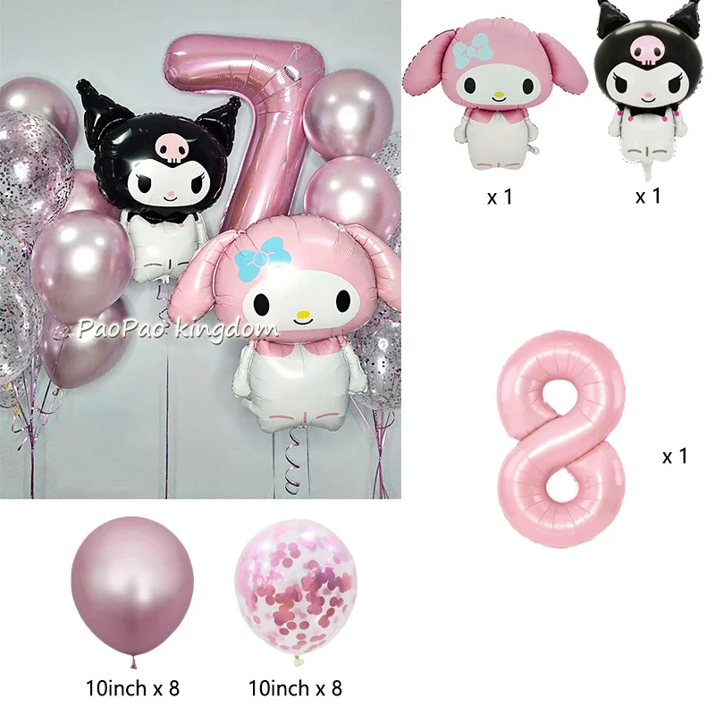 Cartoon Kuromi My Melody Themen-Folienballons Set Latexballons Kindergeburtstagsparty Dekoration Zahlenballon Globos – Detail 32