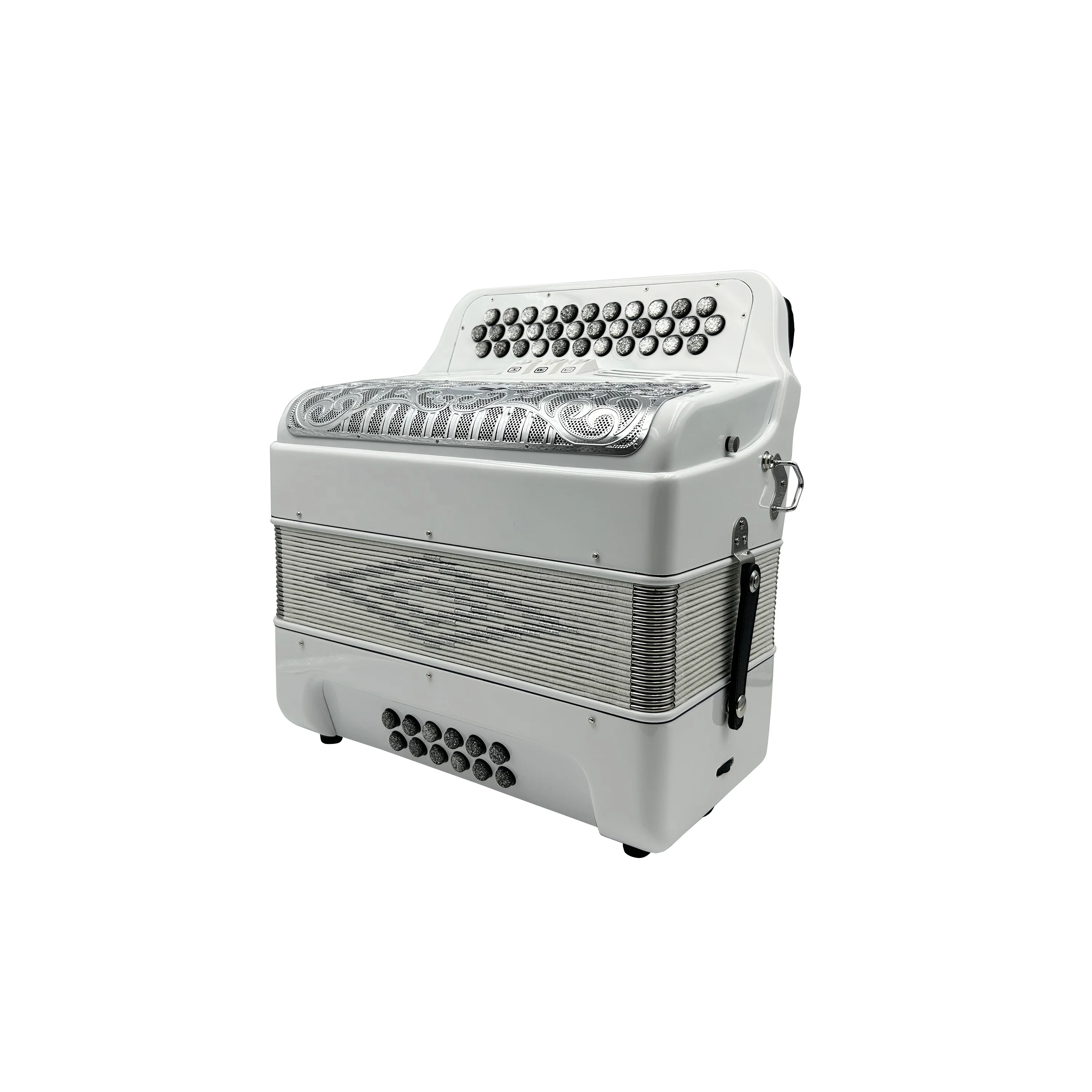 Professional Diatonic Accordion 34-Button 12-Bass 3-Registers Bright White JB3412C Silver Grill Buttons Acordeon