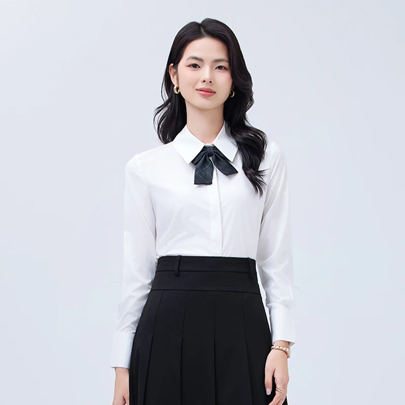 春の女性用青と白の通勤長袖シャツ、新しいハイエンド通勤プロの痩身フォーマルシャツ