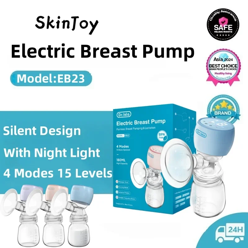 

Портативный электрический молокоотсос, ночник, 4 режима, 15 уровней всасывания, бесшумный дизайн, молокоотсос, без BPA, набор для кормления младенцев