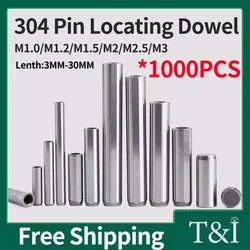 1000 PCS 304 Stainless Steel Fixing Pin M1 M1.5 M2 M2.5 M3 3MM-30MM Double Chamfered Flat Head Cylindrical Solid Locating Dowel