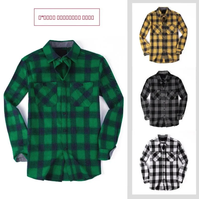 

Men's Plaid Flannel Shirt Warm Cotton Workwear Classic Check Pattern Long Sleeve Casual Inner Wear for All Seasons