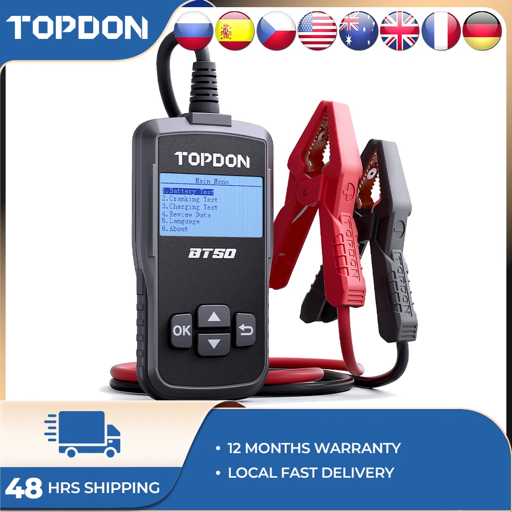 TOPDON BT50 12V 200Ah Car Auto Battery Tester 10A Aa Digital Battery Tester Analyzer For Automobile Bat