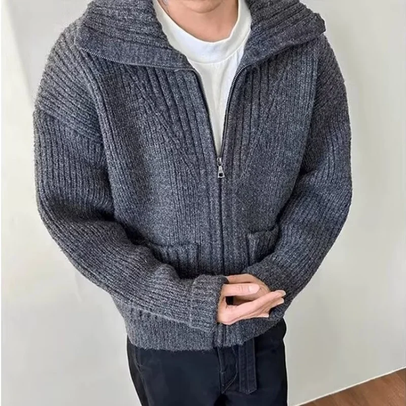 الخريف الشتاء الأمريكية الرجعية المتعثرة تصميم إلكتروني سترة متماسكة سستة الرجال مقنعين سترة الراقية يشعر