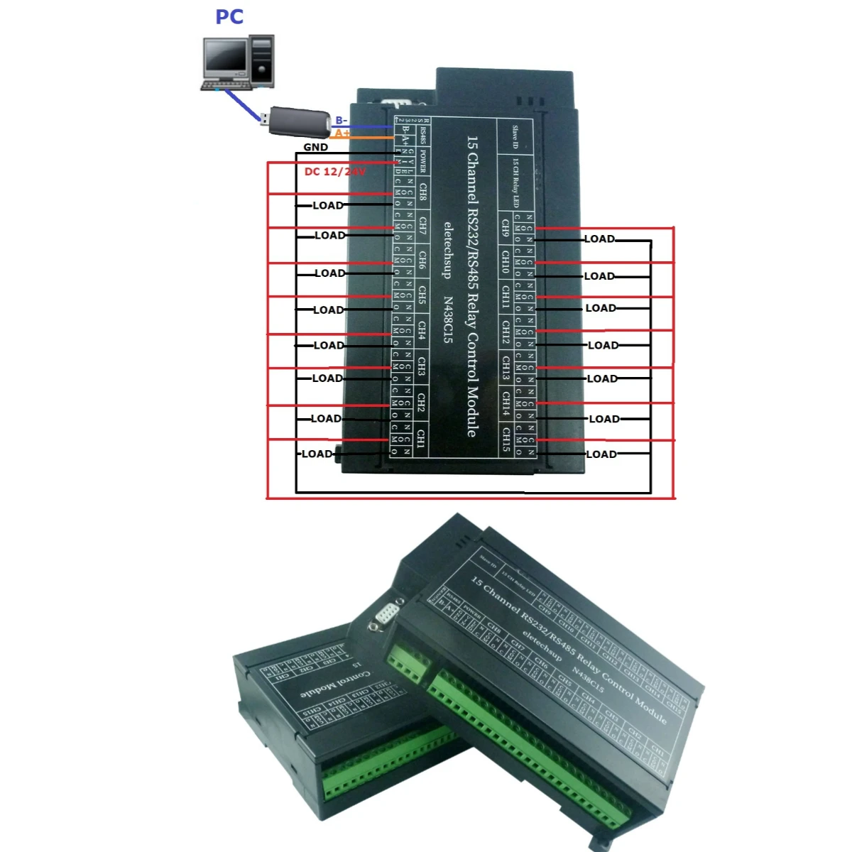 Imagem -05 - Interruptor de Porta Serial Uart N438c15 dc 12v 24v 15ch Rs485 Relé Rs232 pc