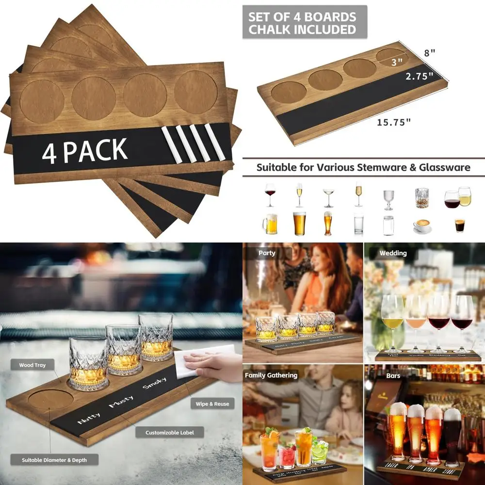 

Wine and Whiskey Tasting Set - 4 Piece Wooden Flight Kit for Beer, Cocktails, Champagne, Coffee Appreciation
