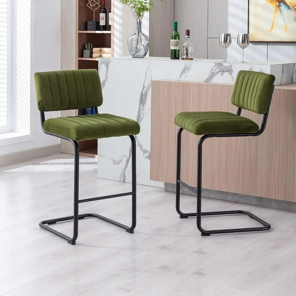 

Counter Height Stools Set of 2, Velvet 24Inch Solid Metal Legs Bar Stool, Sturdy Bar Chairs Barstools Set of 2