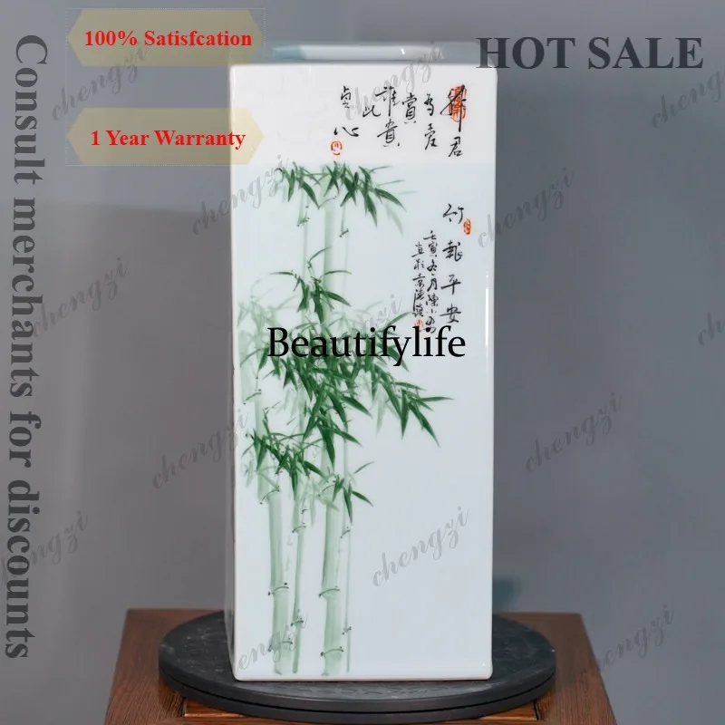 Ceramic square inlay study decoration countertop vase Chinese ornament