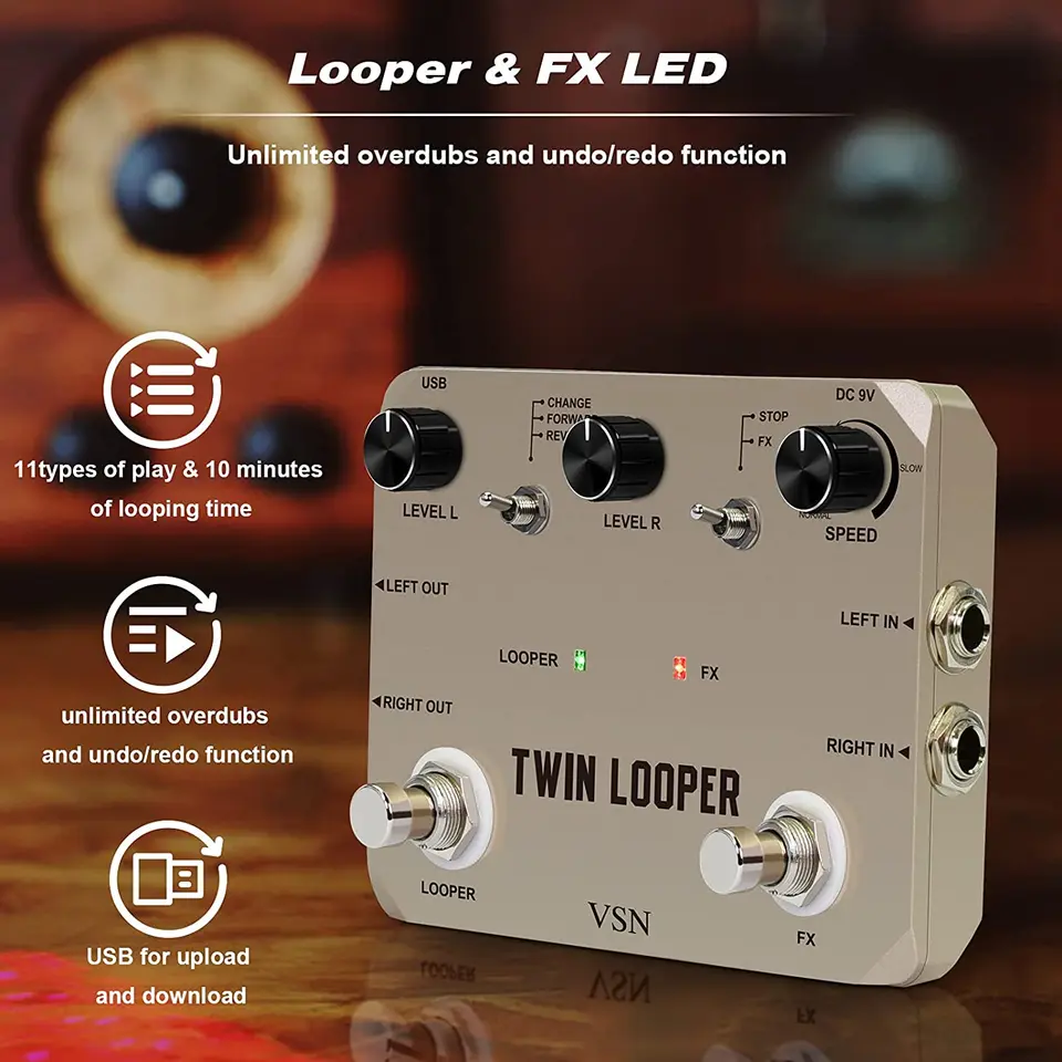 VSN Dual Footswitch Twin Looper Electric Guitar Effect Pedal Loop