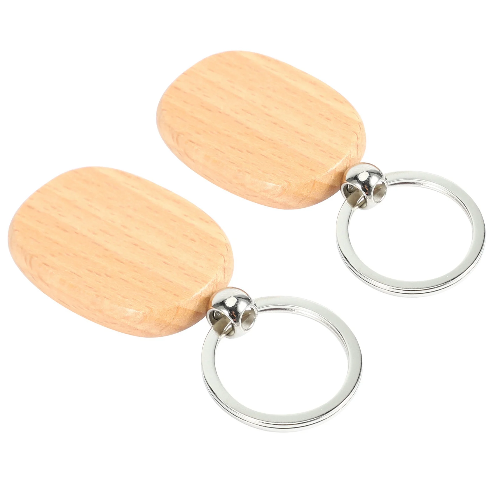 ABWR-40Pcs سلسلة مفاتيح خشبية فارغة DIY سلاسل المفاتيح الخشبية العلامات الرئيسية الهدايا البيضاوي الأصفر