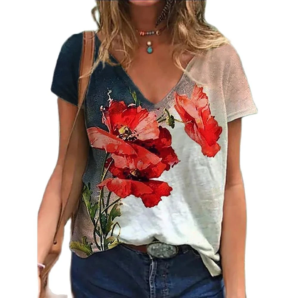 

Women's T Shirt Rose Graphic 3D Print Short Sleeve Summer New Oversized Pullover Tops Harajuku Casual Clothes Women Tees