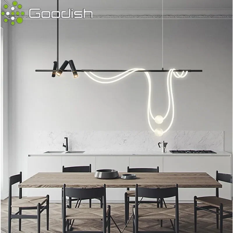 Modern LED Pendant Lights Suspended Linear Hose Shaped Art Stylish Aluminium Lamps for Living Room Home Decoration Chandeliers