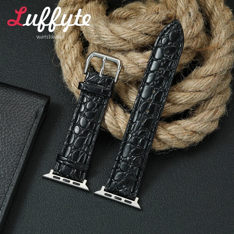 

Business Crocodile Pattern Design Leather Watch Strap for Apple Watch Bands 38/40/41/42/44/45/46/49mm 1-10 SE Ultra 2 Wrist Belt